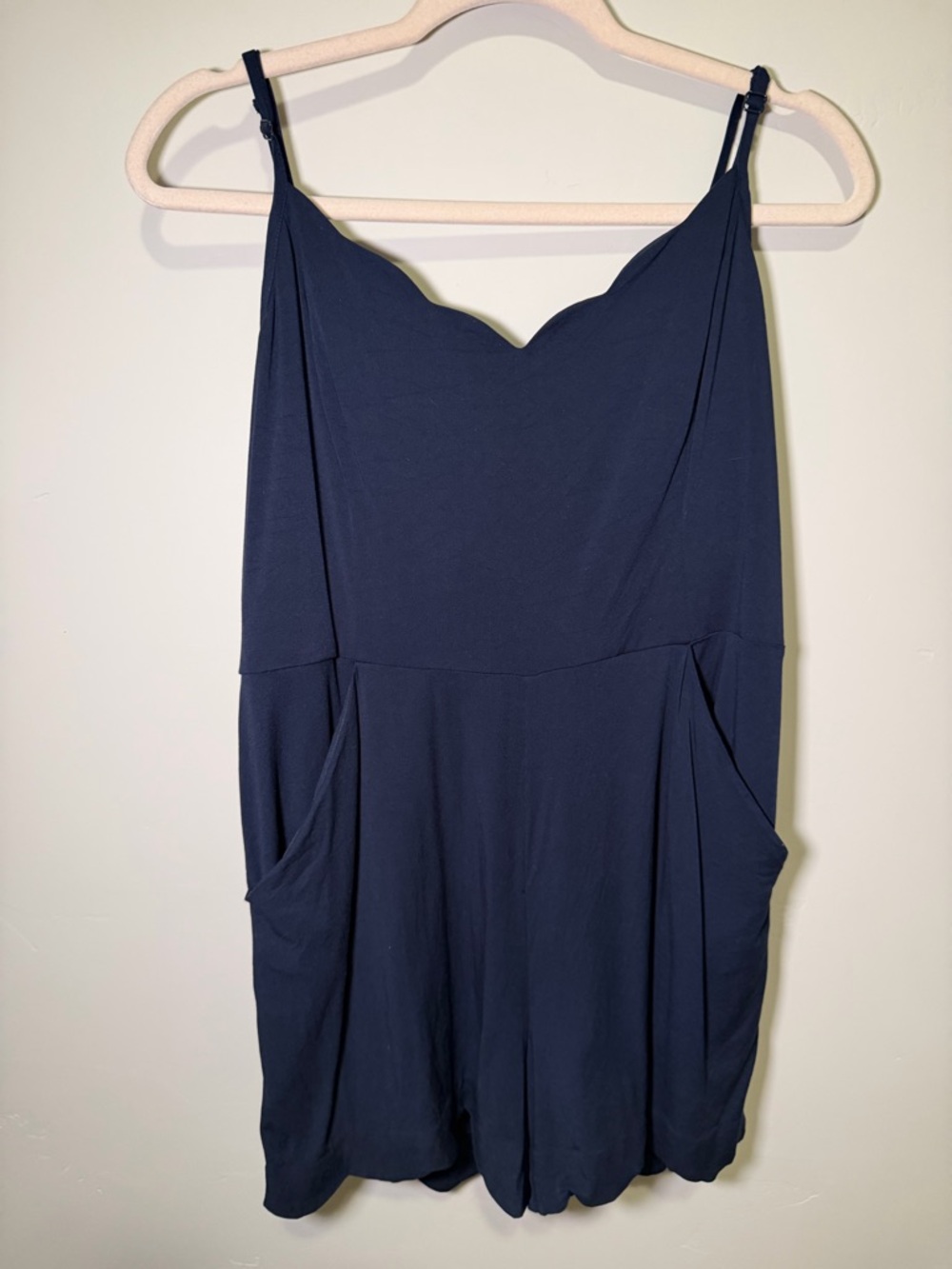 Market & Spruce Navy Scallop-Neck Romper